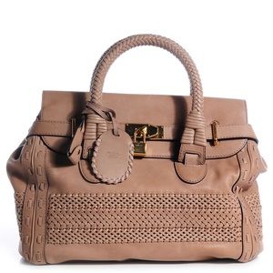 Gucci Leather Handmade Large Top Handle Bag Taupe